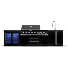 Cocina de exterior de gas XXL con nevera doble y lavabo, acero inoxidable Cocina de exterior de gas XXL con nevera doble y lavabo, acero inoxidable