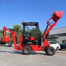 Retroexcavadora compacta de ruedas con cargador frontal y trasero Retroexcavadora compacta de ruedas con cargador frontal y trasero