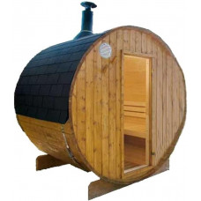 Sauna al aire libre tipo barril Harvia con estufa de leña 220 cm 