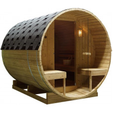 Sauna de exterior 189×220 cm finlandesa en forma de barril con estufa Harvia 