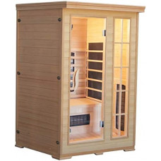 Sauna de infrarrojos para dos personas de 124 x 116 cm radio y USB cromoterapia LED madera hemlock